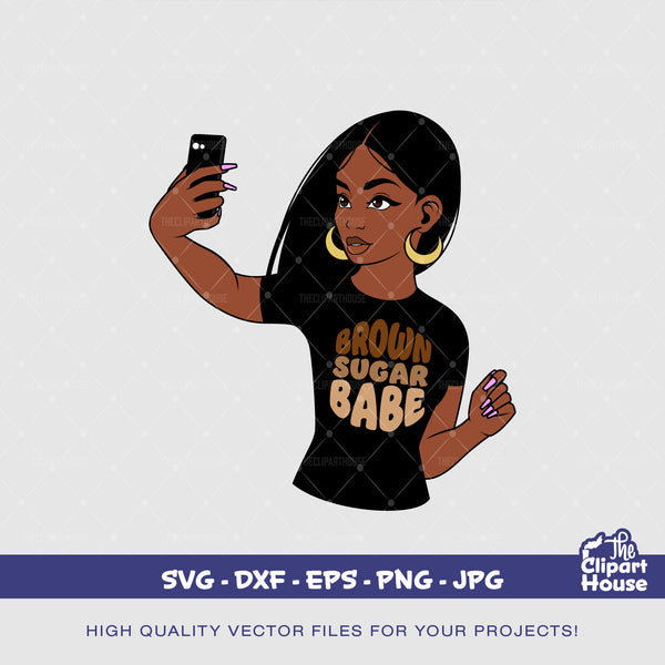 Brown Sugar Babe Woman Selfie 2, smirk svg, african american svg, black woman svg, black queen svg, black girl magic svg, selfie svg - The Clipart House