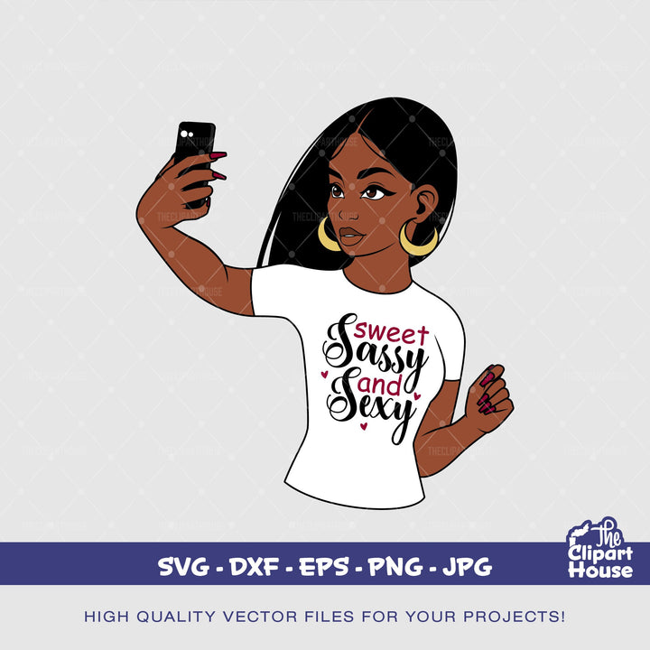 Sweet Sassy And Sexy Woman Selfie 2, sweet and sassy, african american svg, black woman, black queen svg, black girl magic svg, selfie svg - The Clipart House