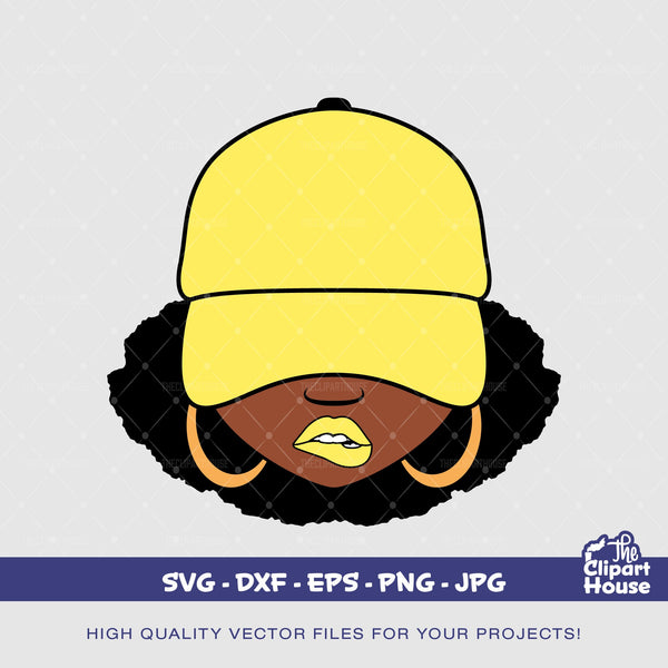 Afro Lip Bite Cap 2, smirk svg,african american svg,black woman svg, lip bite. black woman, afro svg