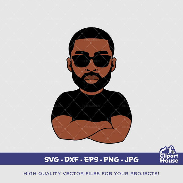 Arms Crossed Sunglasses Black Man, african american svg, black man svg, bearded man svg, black excellence svg, melanin svg, dope svg