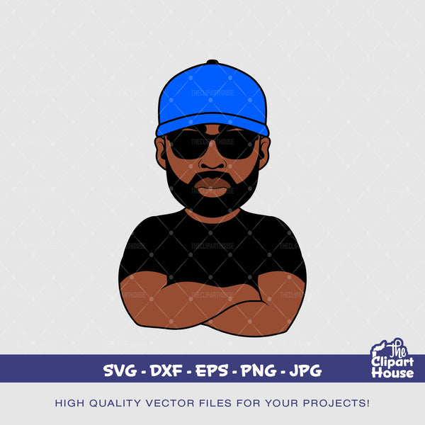 Arms Crossed Black Man Cap, african american svg, black man svg, bearded man svg, black excellence svg, melanin svg, dope svg