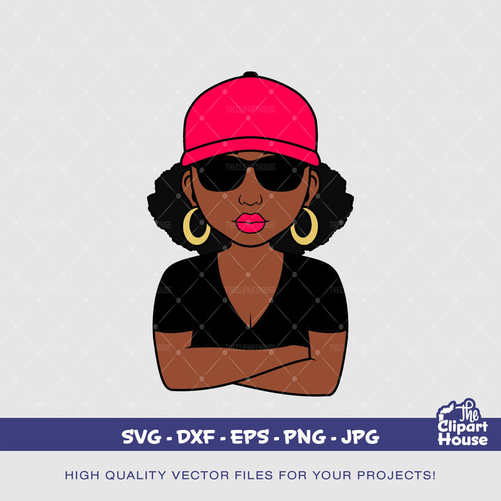 Arms Crossed Black Woman Cap, african american svg, black woman svg, black girl svg, melanin svg, afro girl svg - The Clipart House