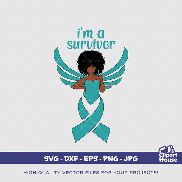 Im A Ovarian Survivor Woman, cancer research svg, cancer ribbon svg, cancer awareness svg, black woman svg, afro woman svg