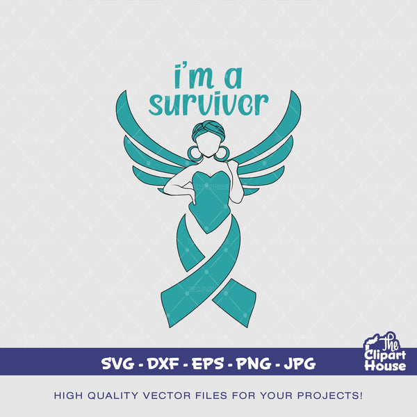 Im A Ovarian Survivor Woman 2, cancer research svg, cancer ribbon svg, cancer awareness svg, black woman svg, afro woman svg