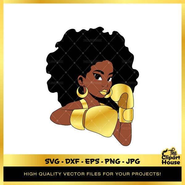 Black Woman Fighter Gold, african american svg, black woman svg, black girl svg, melanin svg, afro girl svg