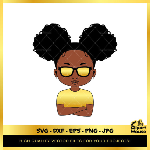 Arms Crossed Sunglasses Black Girl Gold, african american svg, black woman svg, black girl svg, melanin svg, afro girl svg