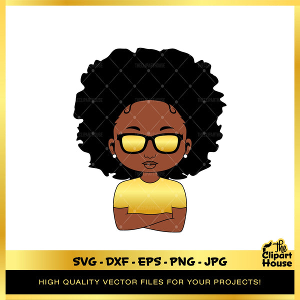 Arms Crossed Sunglasses Afro Girl Gold, african american svg, black woman svg, black girl svg, melanin svg, afro girl svg