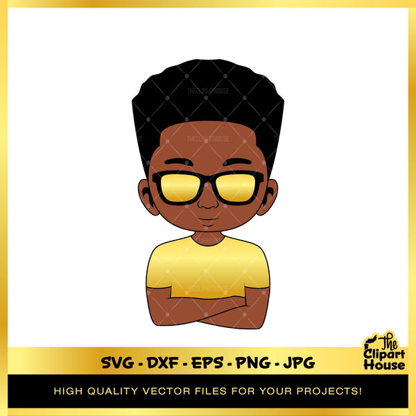 Arms Crossed Sunglasses Black Boy Gold, african american svg, black man svg, bearded man svg, black excellence svg, melanin svg, dope svg