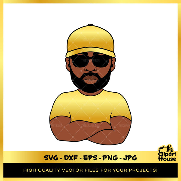 Arms Crossed Black Man Cap Gold, african american svg, black man svg, bearded man svg, black excellence svg, melanin svg, dope svg