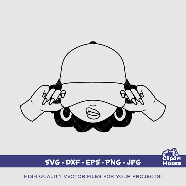 Cartoony Woman Smirk Cap Outline, smirk svg, african american svg, black woman svg, afro girl svg, black girl magic svg