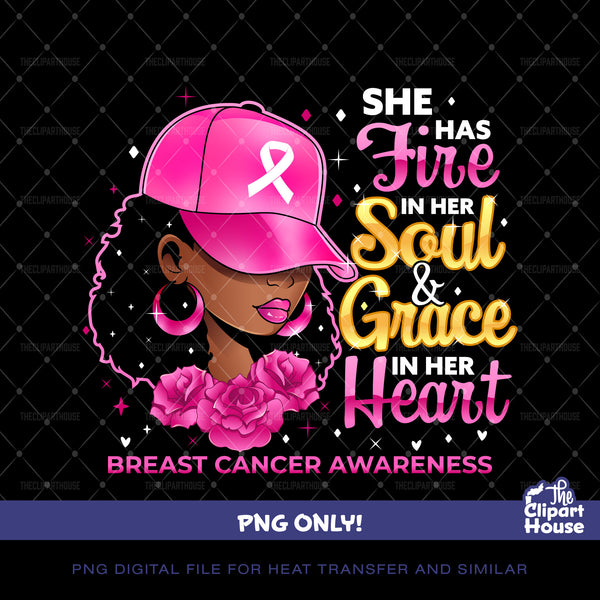 She Has Fire In Her Soul Breast Cancer Black Woman Cap, cancer ribbon svg, cancer awareness svg, black woman svg, afro woman svg