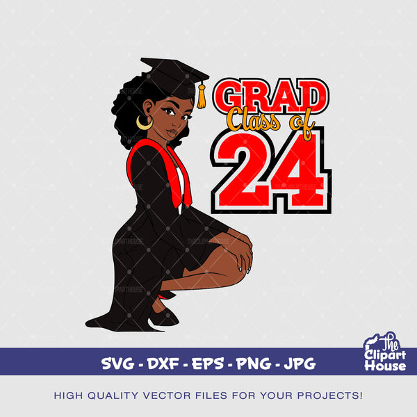 Grad Class of 2024 Woman Red, graduation svg, Senior 2024, graduation hat svg, graduation gifts svg, university planner, high school svg