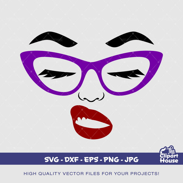 Glasses Face 4, smirk svg, african american svg, black woman svg, glasses svg, black girl svg, lip bite svg